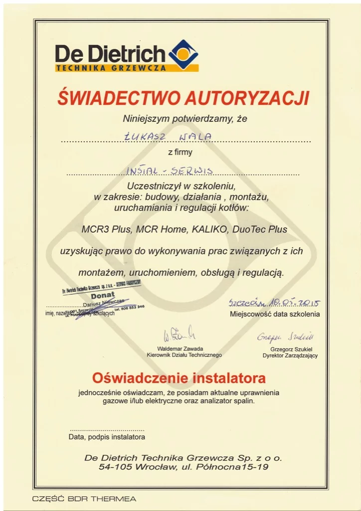 Certyfikat De Dietrich